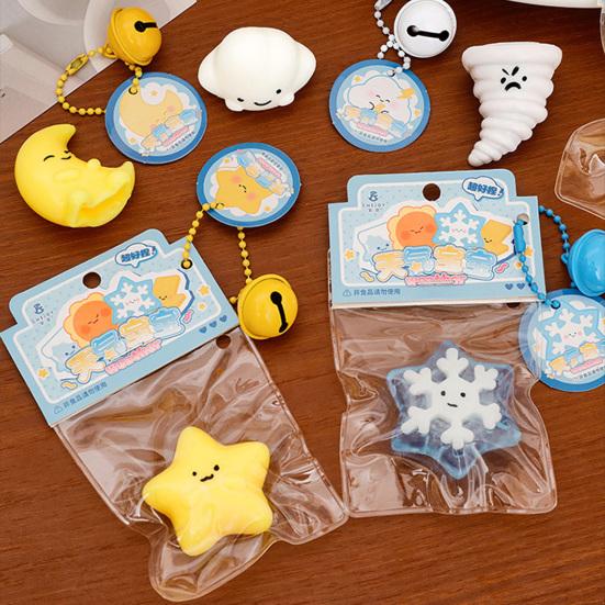 Cartoon Weather Squeeze Toy with Bell Ball Chain Stress Relief Slow Rising Star Moon Snowflake Cloud Sensory Fidget Toy Decompression Gadget