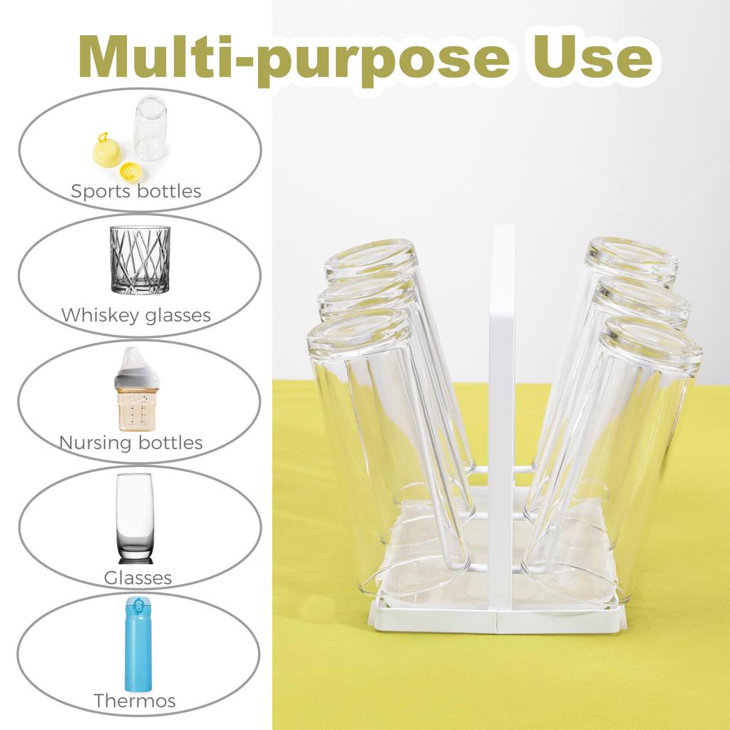 Drying Shelf Home Storage Mug Hooks Metal Cup Drying Rack with 6 Hooks Non-Slip Silicone for Mugs, Glasses, and Bottles