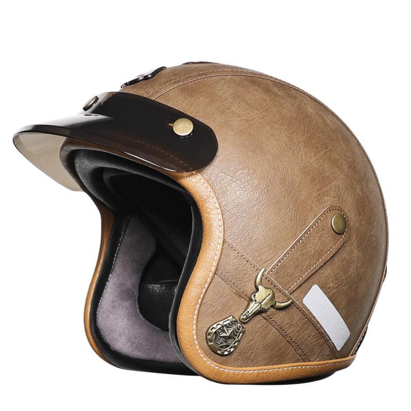 Vintage-Style 3/4 Motorcycle Helmet Men Women ABS Full-Coverage Scooter Riding With Visor