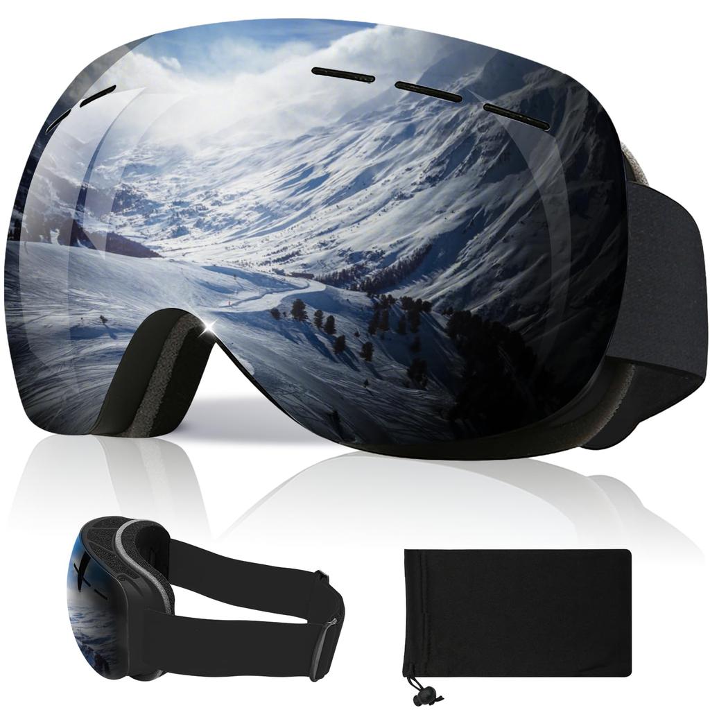 Gagaciso Ski Angle Dual Spherical Fully UV Compatible and Lightweight and for and Motorcycle Use VLT Goggles, 240° Ultra-Wide View, Lenses, Anti-Fog,