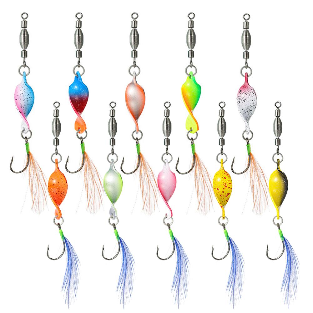 10Pcs Fishing Spoons Lures Kit Trout Baits with Storage Case Fishing Twist Spinners with Barbed Hook for Bass Salmon Pike Perch
