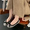 2025 new autumn and winter mink fluff bow fluff gentle flat bottom shallow mouth Mary Jane commuter OL women's shoes
