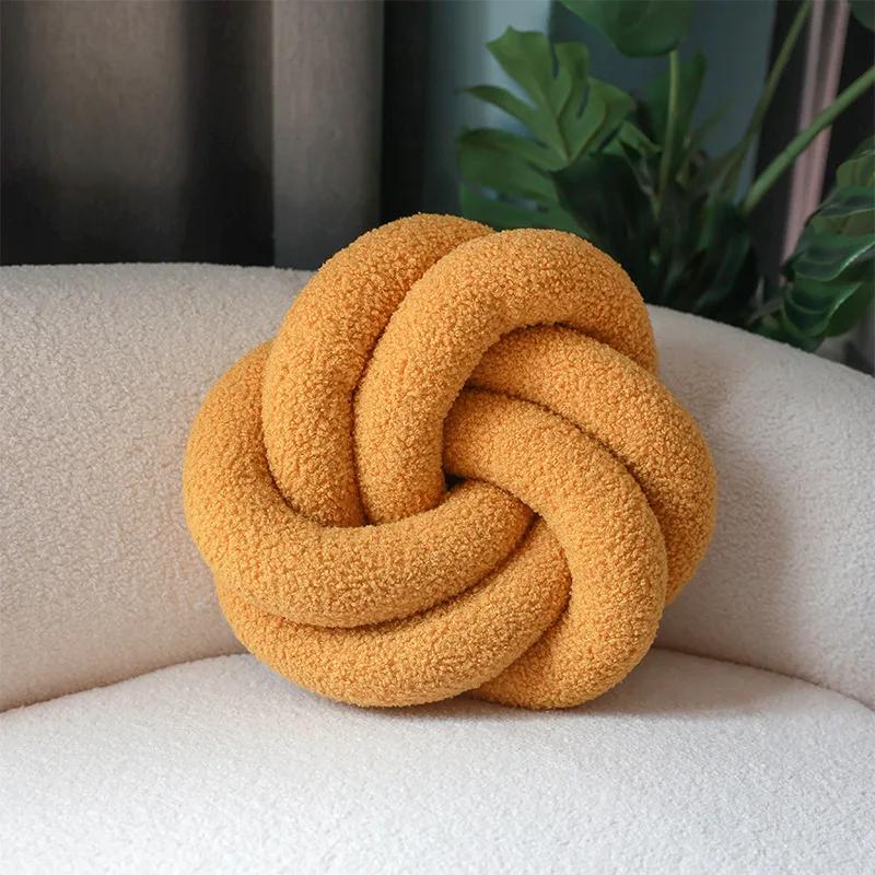 Nordic INS Style Hand Woven Lamb Wool Round Pillow Braided Home Decor Sofa Backrest Cushion Cozy Living Room Bedroom Accent