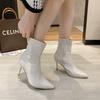 Fashion New Spring Sexy Chelsea Boots Pointed Tip Thick Heel Back Zipper Middle Follow Women Shoes Microfiber Leisure Comfortable Smooth
