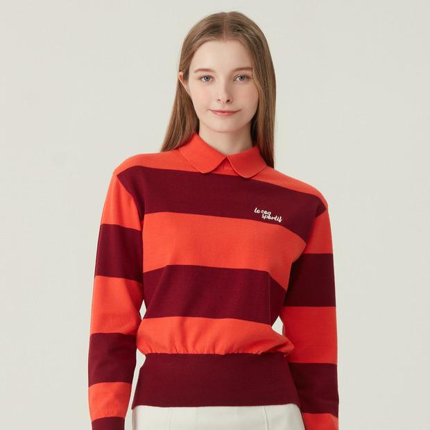 LECOQ GOLF Women'S Contrast Stripe Solid Fabric Collar Sweater (Go322Lkp94)