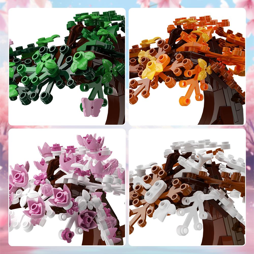 MOC Four Seasons Bonsai Tree Bricks Model Home Decoration Plant Potted Building Block Assembly Toys Kids Girl Decorate Toys Gift