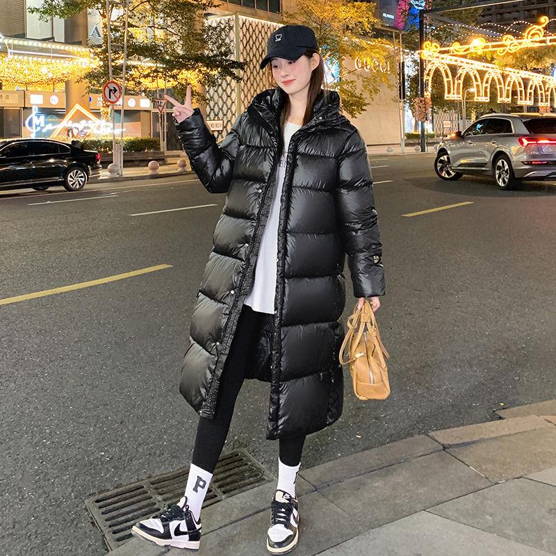 

Women s Long Black and Gold Winter Cotton Jacket - Korean Style, Thickened, Warm, Loose-Fit, Over-the-Knee Outwear for Couples XL