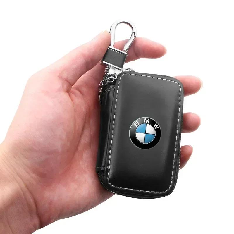 QMBR7 2025 Hots E60 1Pcs Leather Emblem Car Key Case Keychain Zipper Key Case Bag For BMW M M3 M5 M6 M2 E46 E90 E60 F10 F30 E39 E36 F2