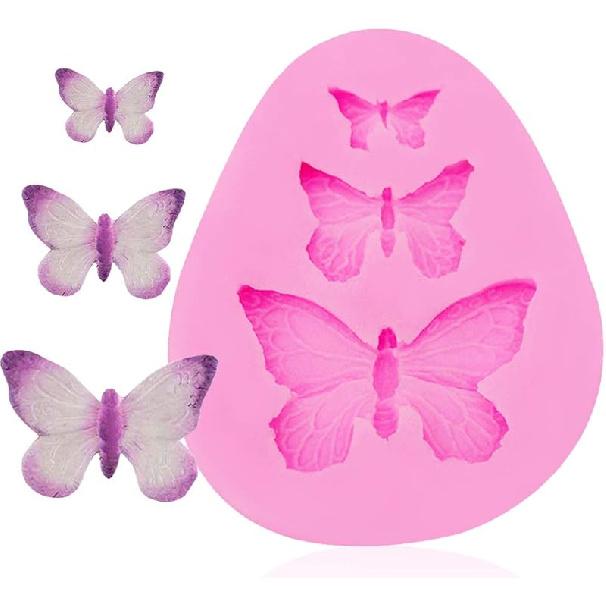 Rolin Roly 3PCS Butterfly Fondant Silicone mold Butterflies Cake Molds 3D Animal Candy Mould 3 Cavities DIY Decorating Desserts Mould for Jelly