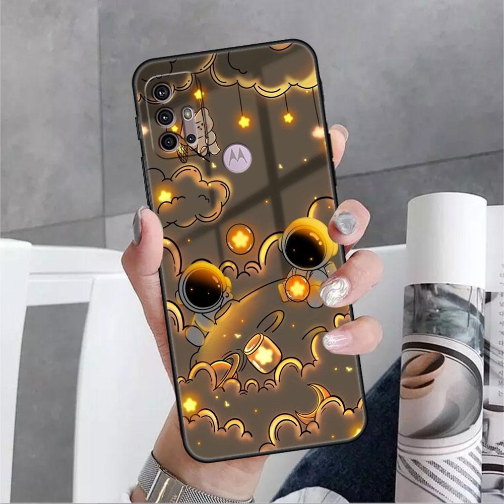 Astronaut Cartoon Case For Motorola G30 G9 Play G82 G52 G60 G8 G9 Power G50 One Fusion Edge 30 20 Black Soft Phone Capas