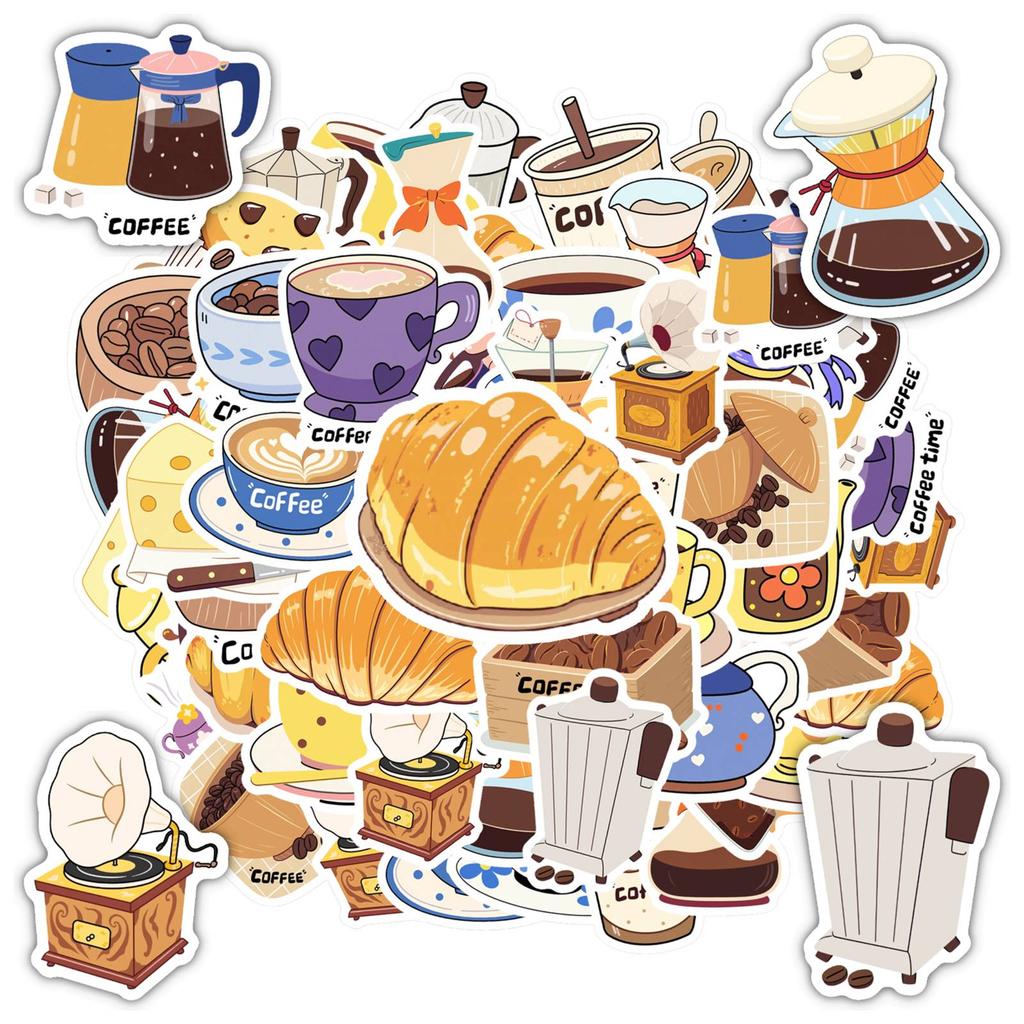 35pcs Playful Coffee Stickers Cartoon Beverage Coffee Stickers Teacher Reward Stickers For Suitcase Fridge Phone Luggage Laptop
