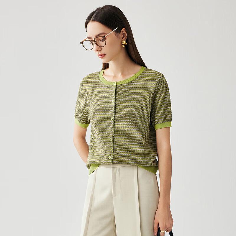 Women's Mulberry Silk Blend Striped Short Sleeve T-Shirt