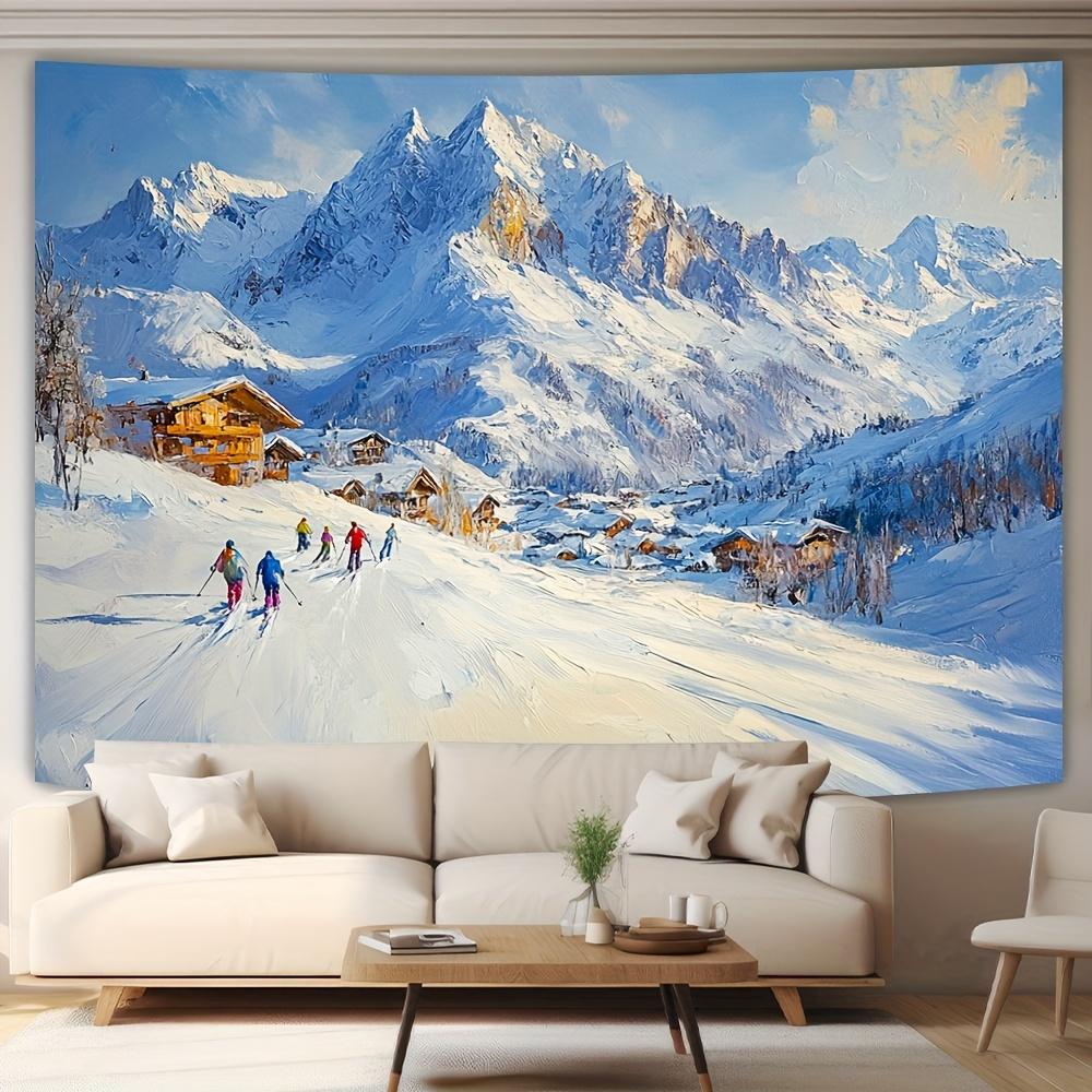 Winter skiing scene Digital printing polyester wall hanging tapestry decorative Living room bedrooms Office background gift