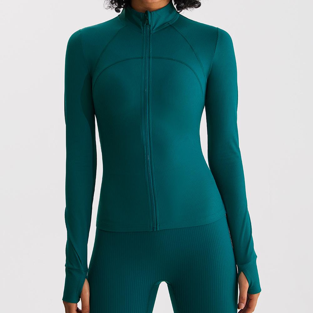 

Женская быстросохнущая куртка для йоги: Влагоотводящий спортивный топ в рубчик со стойкой для бега, велоспорта и фитнеса Medium нефритовый/зелёный