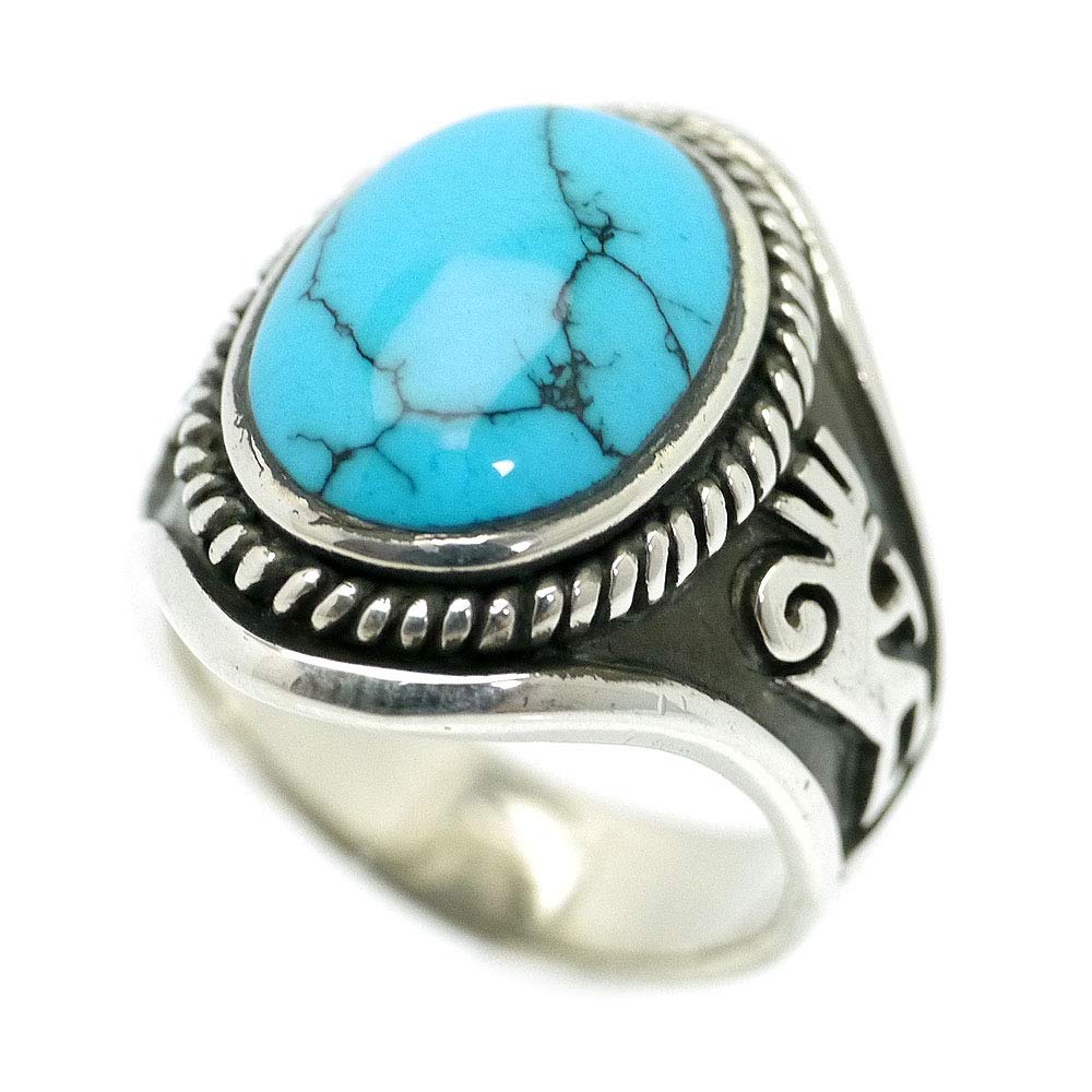 

Extra large turquoise silver 925 Kokopelli ring for HO cabochon cut black ring [Silver One] men, [size 21] чёрный