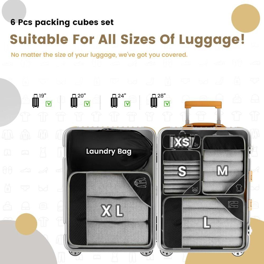 6PCS Lightweight Travel Packing Cubes Set Expandable Multi-Functional Compression Packing Cubes Space-Saving Visual Mesh