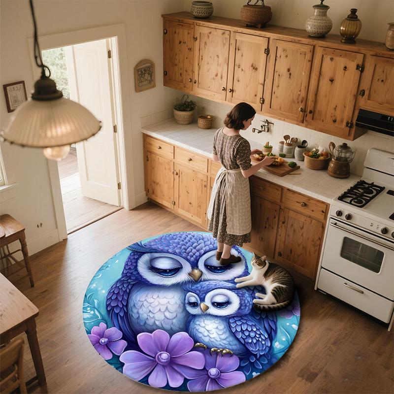 Owl Round Area Rug,Carpet Rug for Living Room Bedroom Sofa Playroom Decor,Non-slip Floor Mat