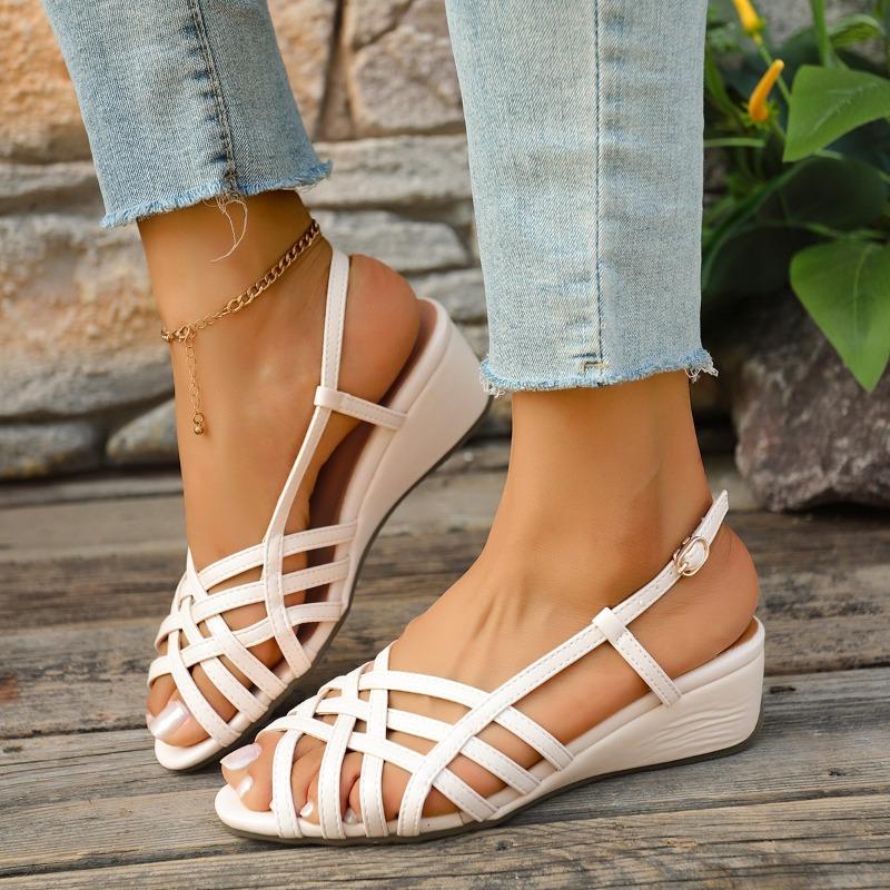 Fashion Women's Shoes 2025 Summer Wedges Women's Sandals Casual Roman Sandals Women Open Toe Hollow Shoes Ladies New Buckle Sandalias