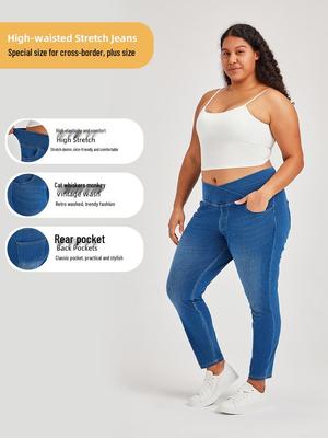 Hüfthose Plus Size Skinny Jeans mit Po-Lifting-Taschen & Affenwäsche