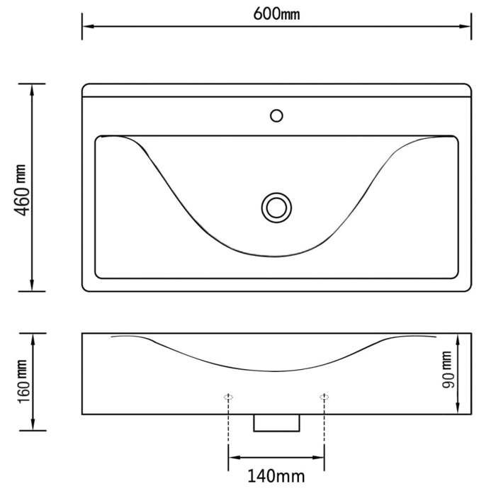Lavabo rectangulaire en céramique gris - vidaXL - 60x46x16 cm - Avec trop-plein et trou de robinet