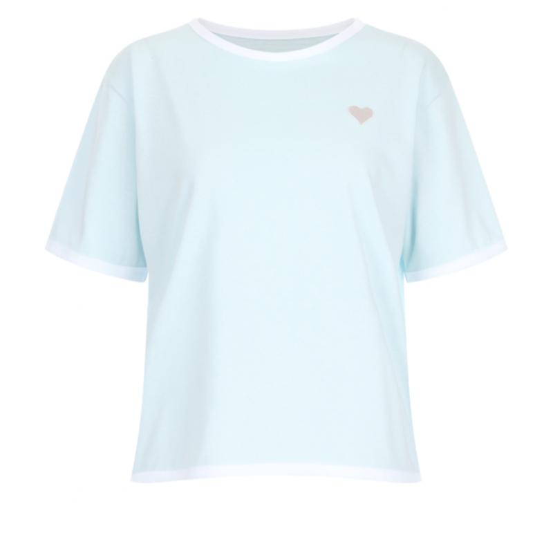 Shop   Women Color Block Round HearT Embroidery ShorT Sleeve T shirT Dai Wsh 205