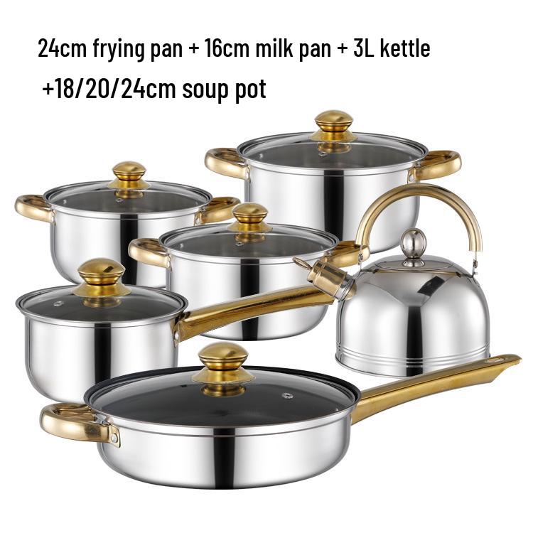 12-Piece Non-Stick Stainless Steel Cookware Set with Gold Handles and Kettle