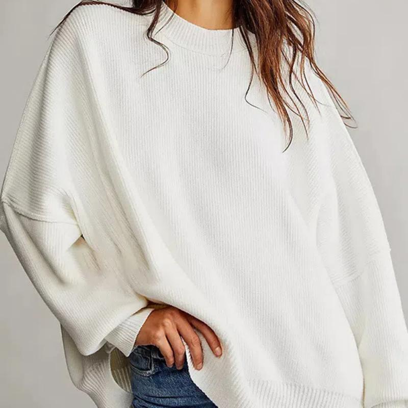 Women's Oversized Batwing Sweaters 2025 Fall Outfits Trendy Crewneck Knit Side Slit Fashion Pullover Tops