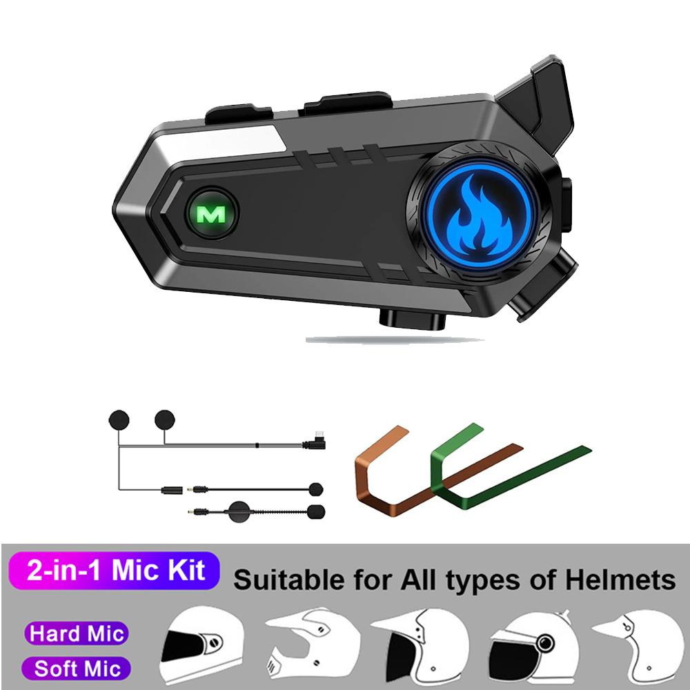 

Мотоциклетная Bluetooth-гарнитура 5.3, дальность 600 м, голосовой помощник, гарнитура для шлема чёрный