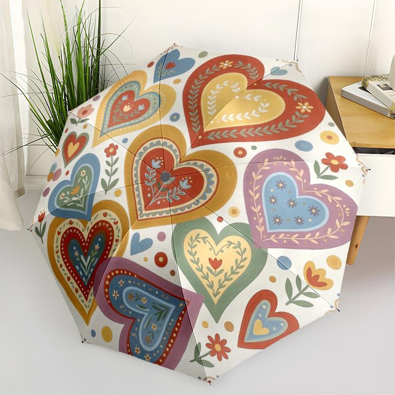 

1pc Heart Pattern Umbrella Portable Folding Umbrella Durable Iron Frame, Suitable for All Seasons Home Travel Outdoor yy260319095
