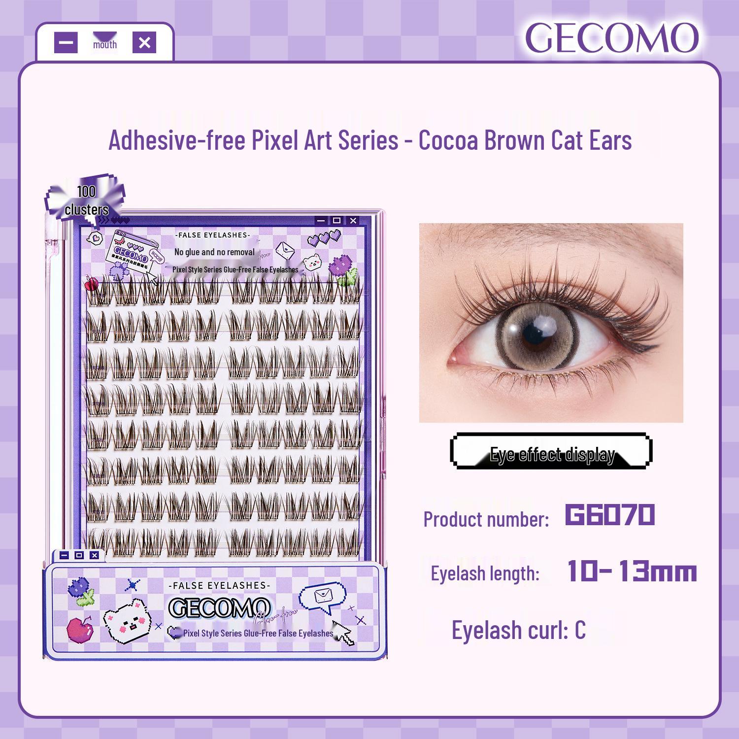 GECOMO Self-Adhesive Individual False Eyelash Clusters - 10 Rows, Glue-Free, Large Capacity