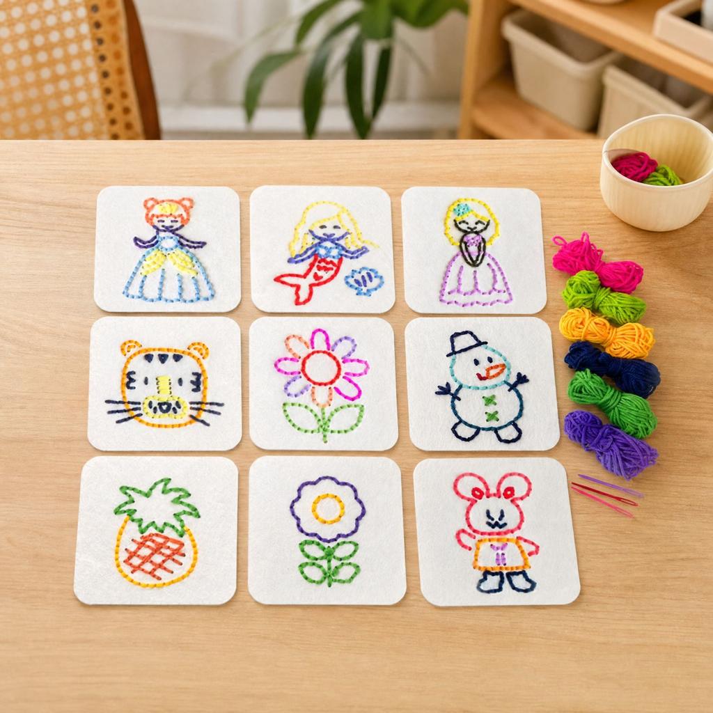 Nähbrett für Kinder mit Fädeln, Schnüren und Stickerei, DIY-Webset für Vorschule und Kindergarten, Muster-Stichbrett-Set
