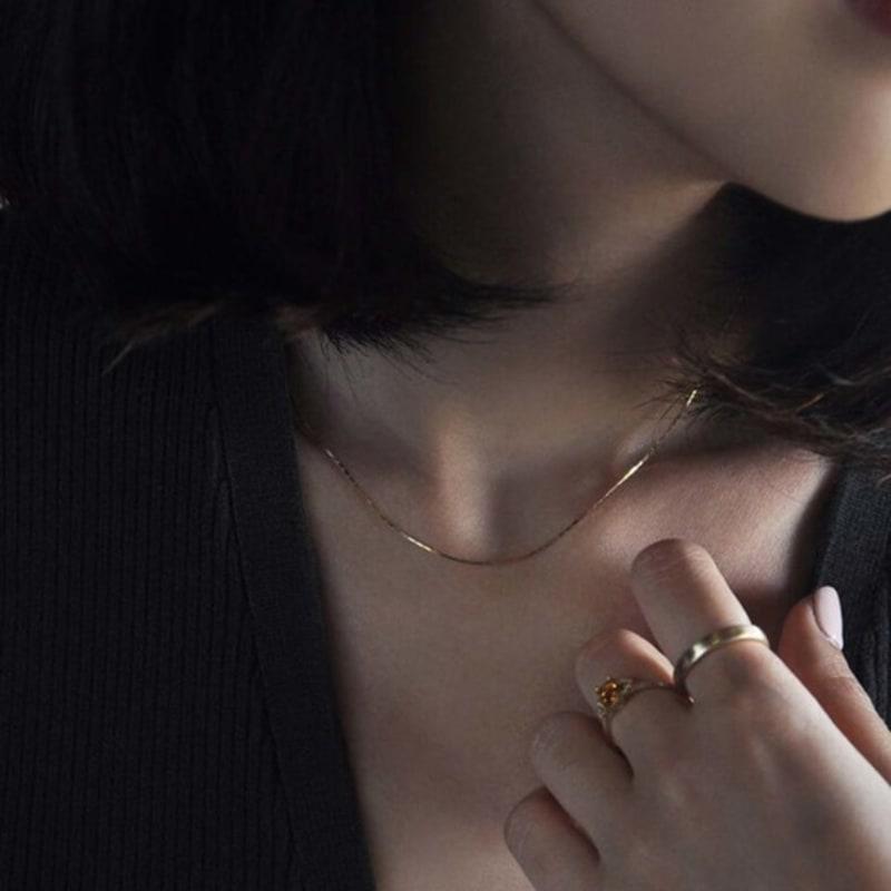 

NJ JEWELRY Wire Silky Chain #square Necklace (14k/18k) 14K White Gold