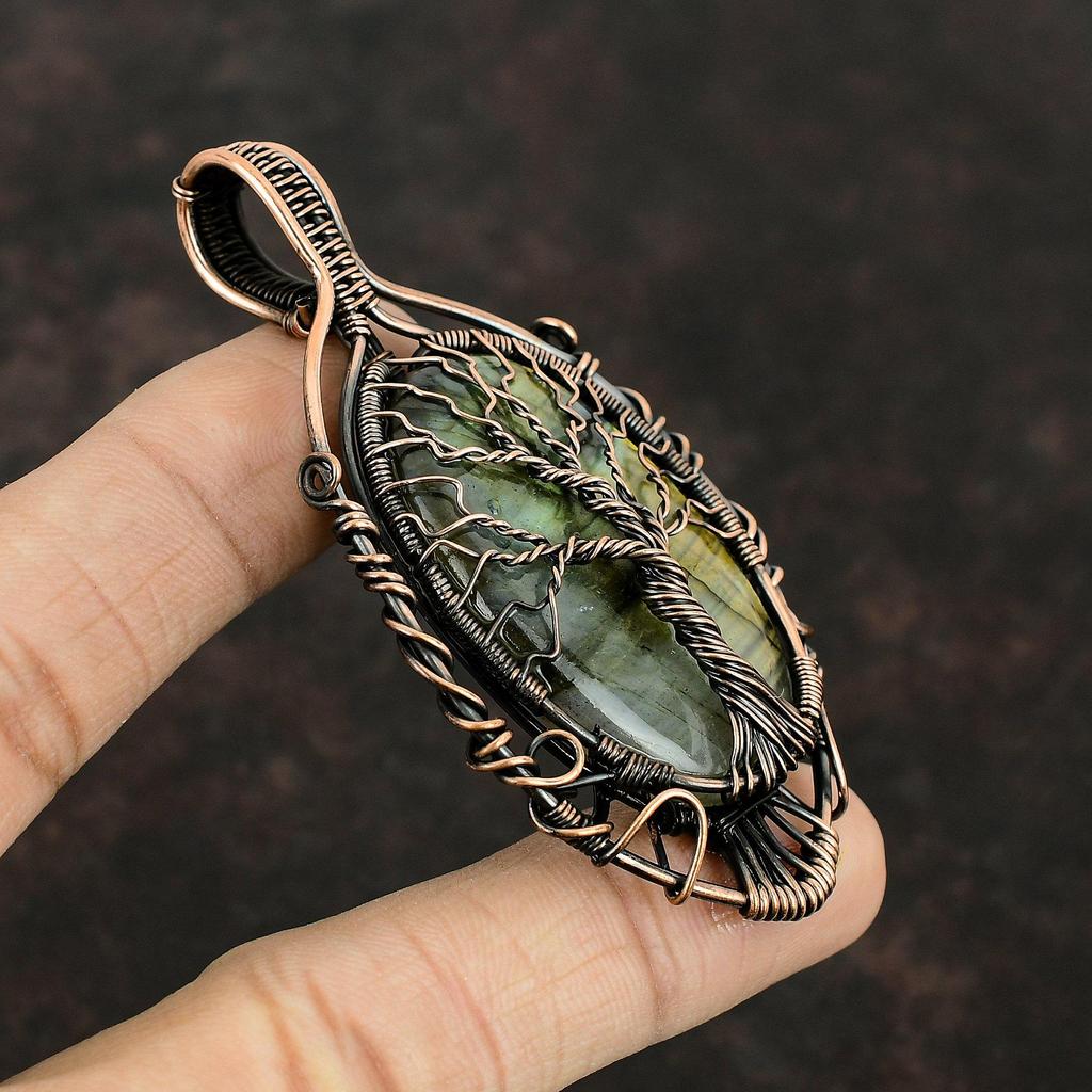 Tree Of Life Labradorite Pendant Copper Wire Wrapped Gemstone Pendant Copper Jewelry Gift For Her Labradorite Wire Jewelry Handmade Pendant