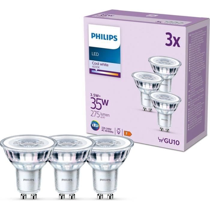 Pack de 3 ampoules led - philips - gu10 - 35w - blanc froid