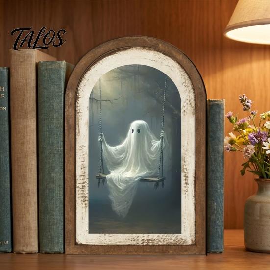 Halloween Entryway Decor Ghost Arch Wooden Sign, Cute Table Rustic Farmhouse Decoration Shelf Decor, Decorative Wall Art for Mantel Living Room