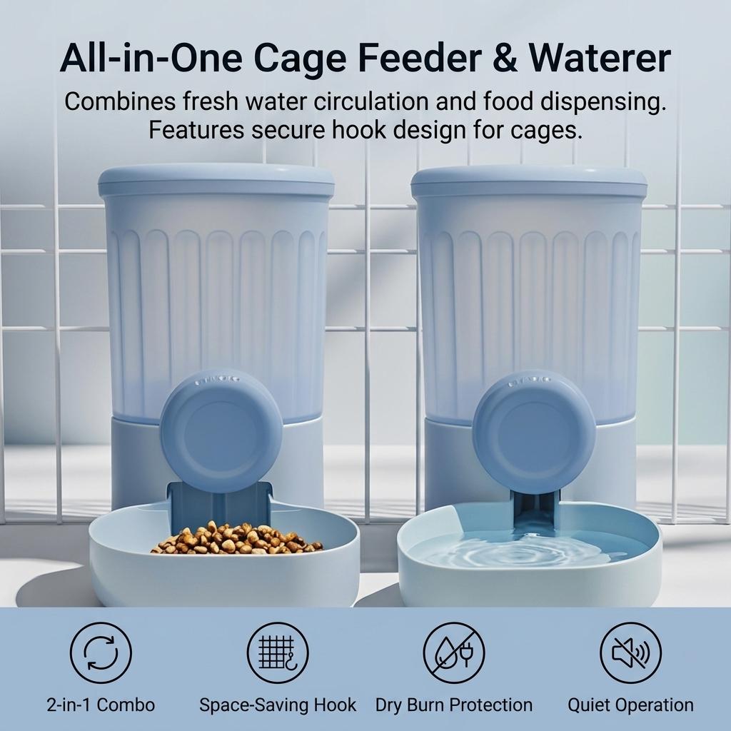 Automatic Pet Water Feeder and Food Dispenser for Cat Dog Cage Use Quiet Splash-proof Universal Cat Dog Feeder
