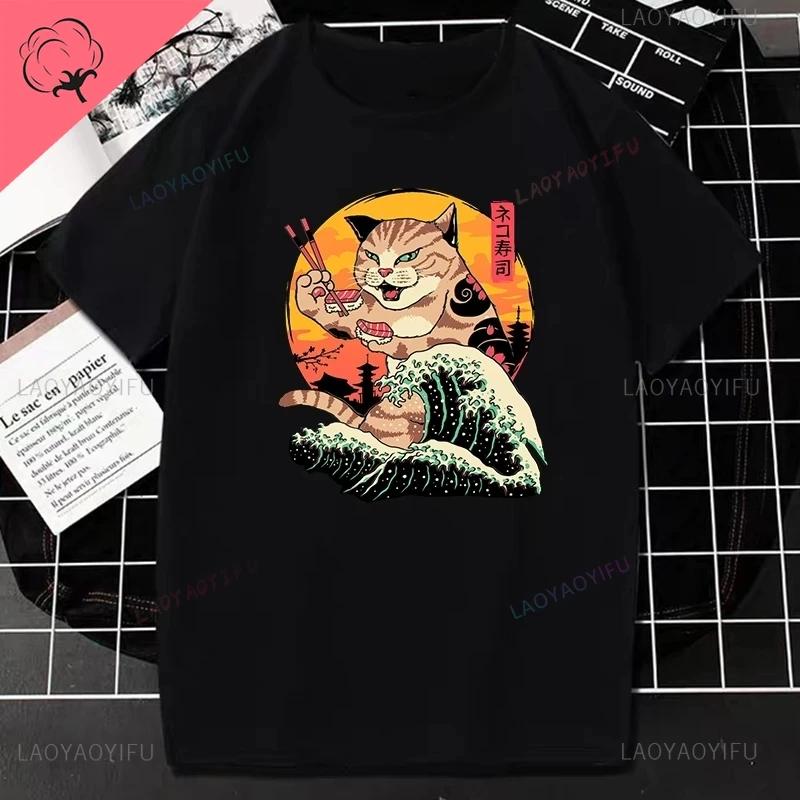Vtipné Catzilla Japonsko Kočka Kotě Milovník Pánské Tričko Pánské Ležérní Trička Léto Hombre Nadměrné Tričko Harajuku Tričko Pánské Oblečení