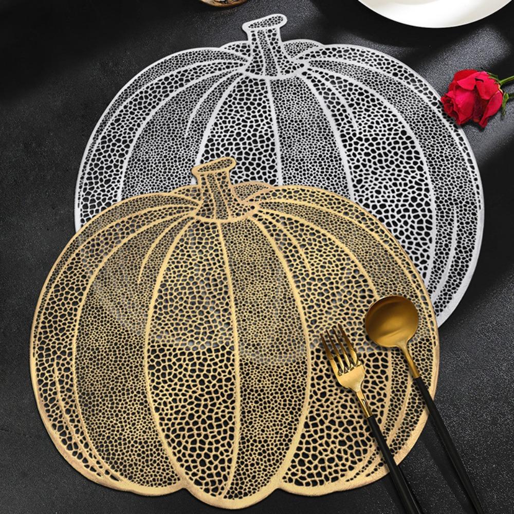 4 Stück Anti-Rutsch Halloween Hohlkürbis Tischset Metallische Farbe Kürbis Topfuntersetzer Restaurants