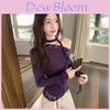 Top For Women Form Fitting Lace Patch Slant Neck Knitted Top For Spring