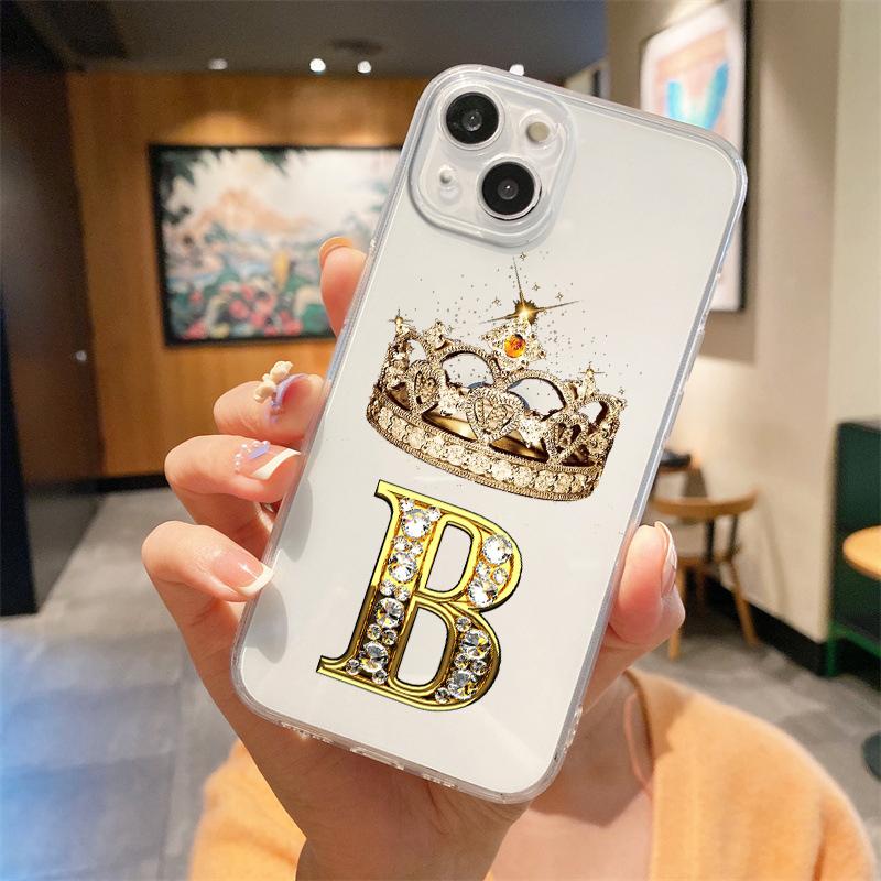 

Для iPhone 15 16 14 13 12 mini 11 Pro Max XS X XR SE 7 8 Plus Силиконовый Прозрачный Чехол Алмазная Корона Буква 26 Букв Чехол для Телефона iPhone 11