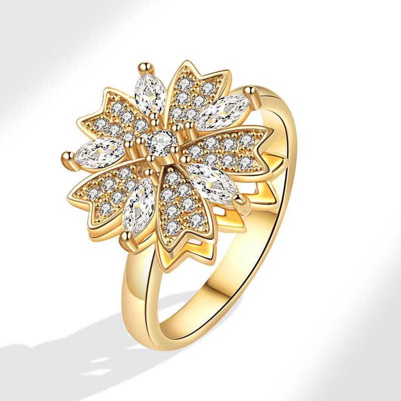 2025 Sunflower Rings For Women Gold Crystal Anxiety Relife Spinning Anti Stress Rotating Ring Trendy Jewelry Gifts