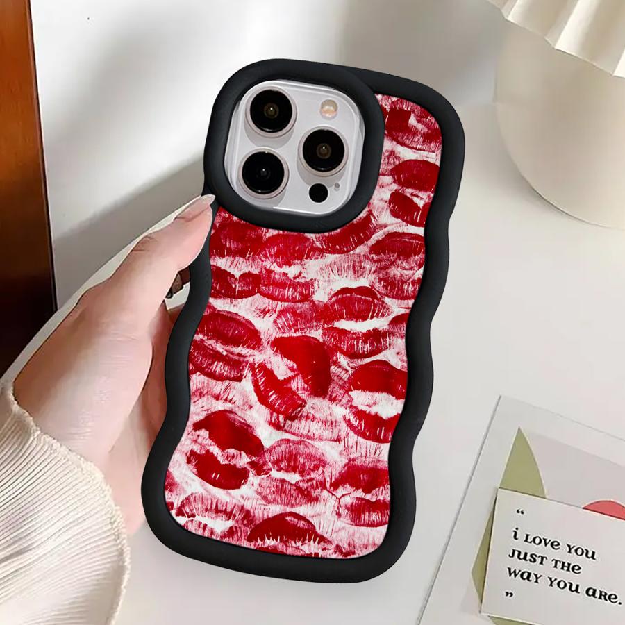 Retro And Sexy Red Lip Print Case for iPhone 11 13 12 17 Air 16 Pro Max 14 15 Plus XR 8 Soft Phone Cover