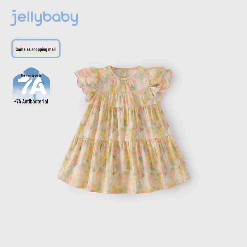 JELLYBABY French Flutter Sleeve Floral Princess Dress for Girls 110