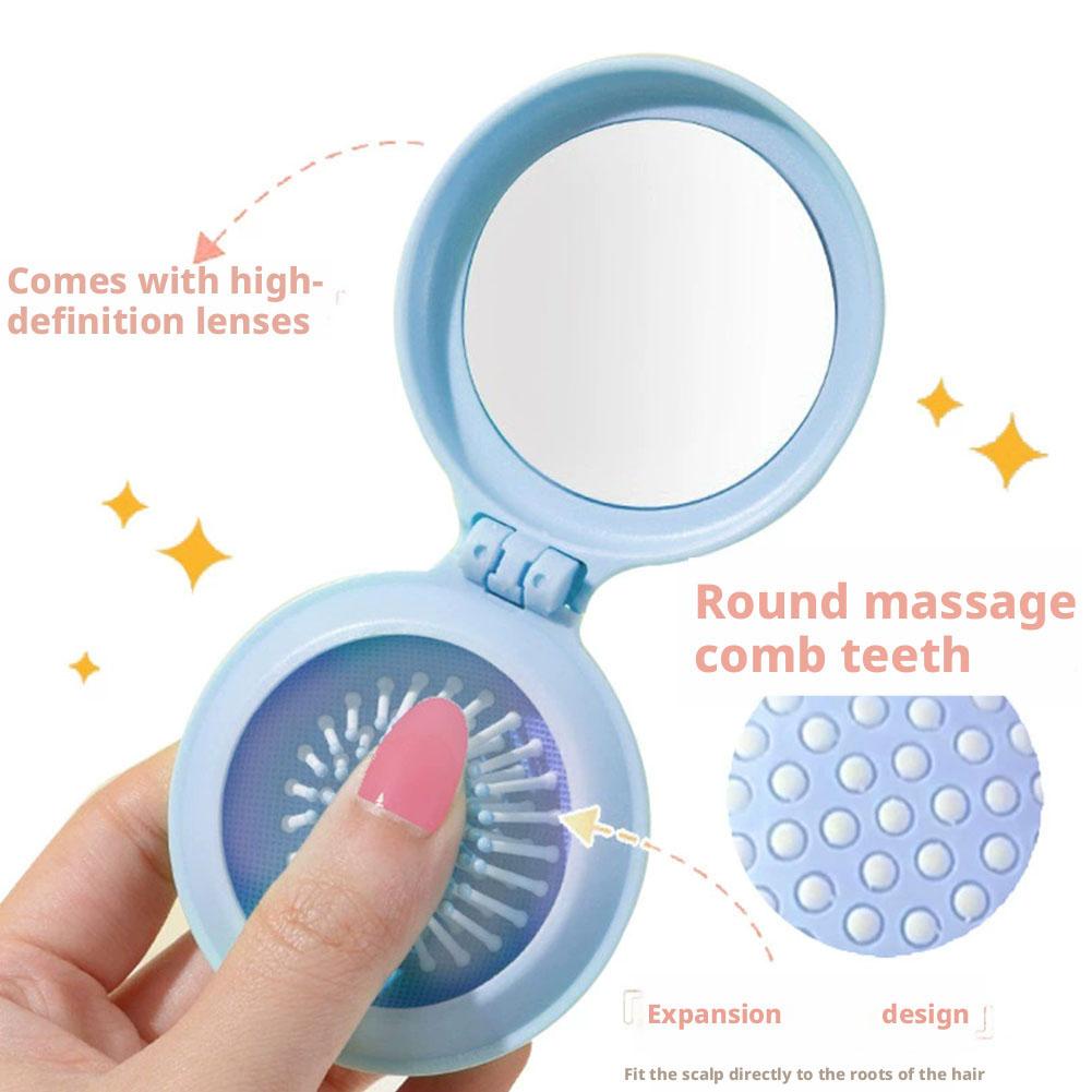 Folding Air Bag Comb With Mirror Mini Portable Travel Hair Brush Anti-static Styling Brush Head Massager Brush