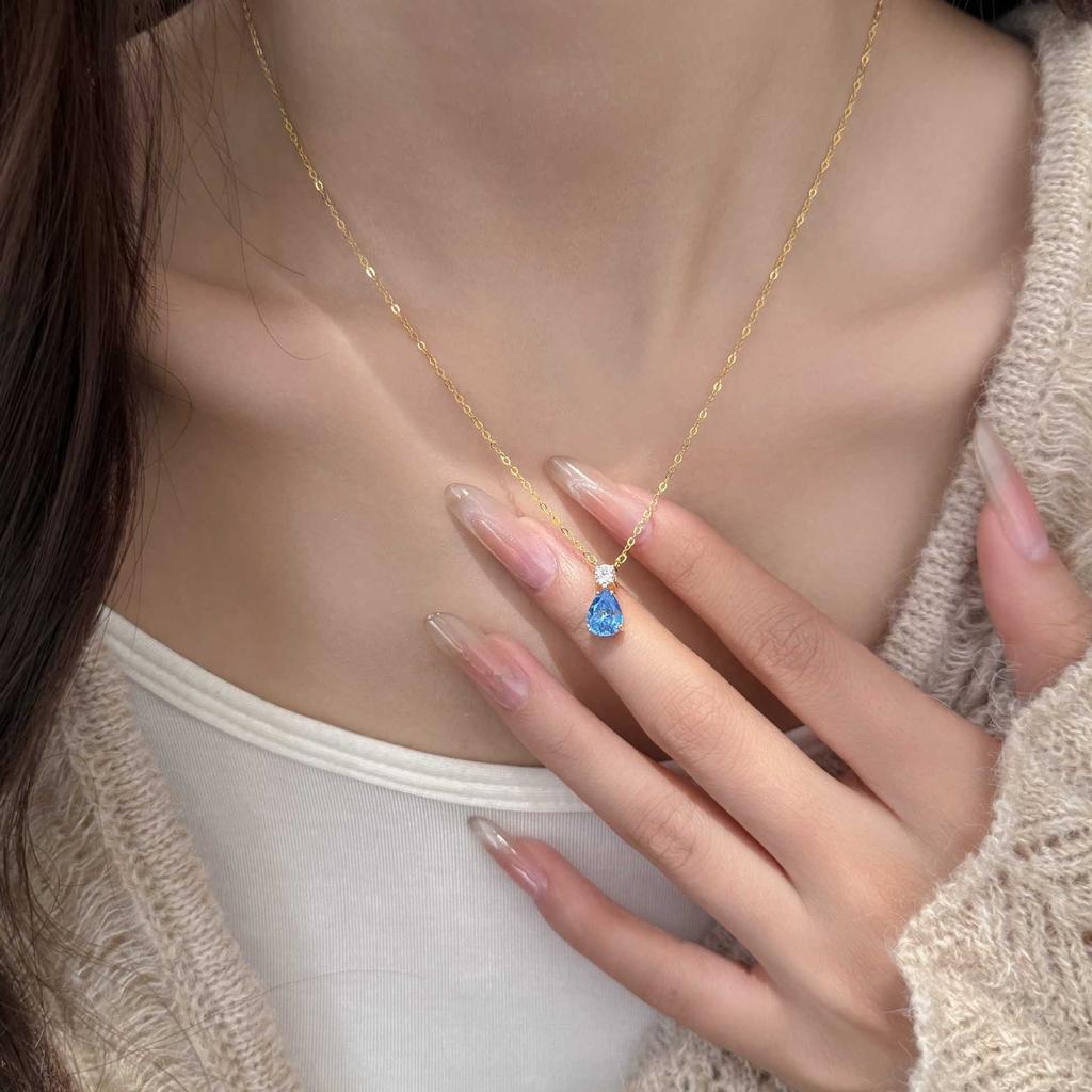 Necklace, Fashionable and Versatile, Colorful Water Droplet Pendant Necklace, Women's High-end, Light Luxury, Niche Collarbone Chain