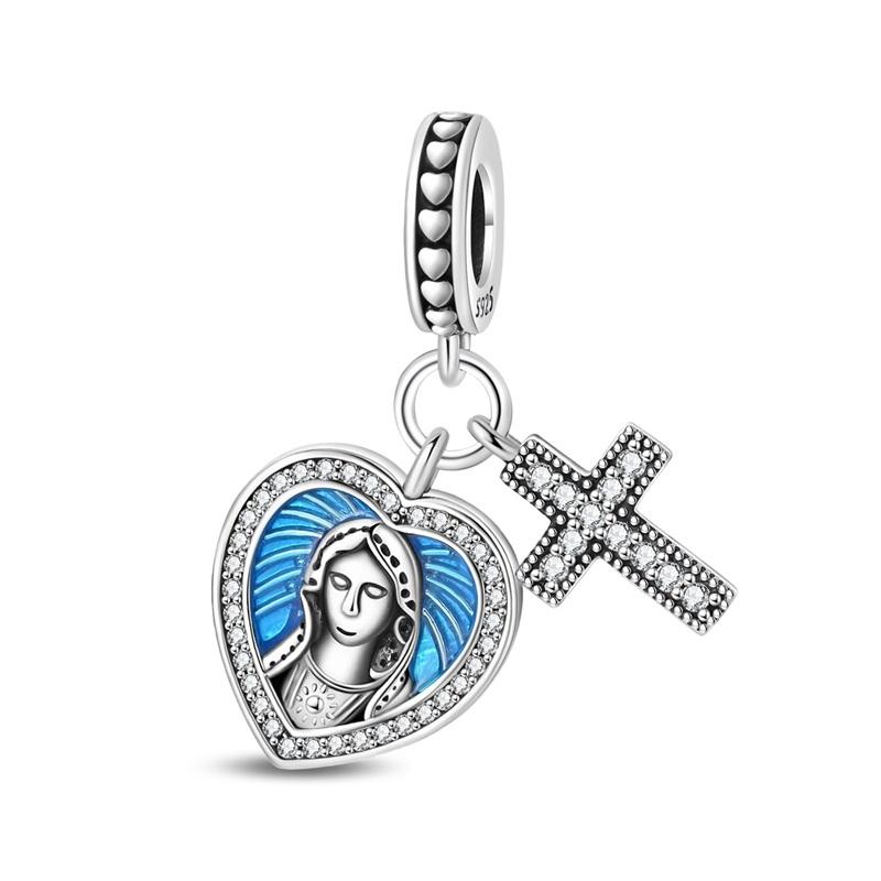 925 Silver Nossa Senhora Aparecida Dangle Cross Charms Pendants Fit Qikaola Bracelets DIY Jewelry For Women