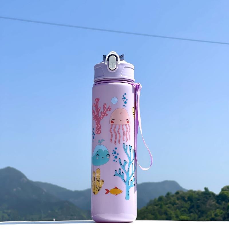 New Large Capacity BPA-Free Plastic Cup:Adorable Cartoon Design with Portable Handle & Straw Space-Themed Insulated Cup for Kids