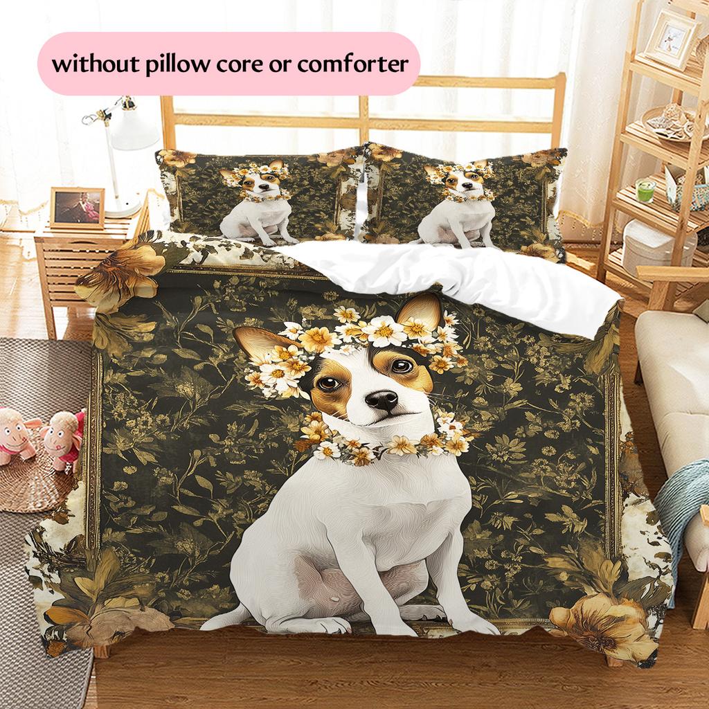 Vintage dog Pattern Bedding Quilt Set Quilt Cover Pillowcase Home Decoration Gift (1 * duvet cover + 2 * pillowcase, without core)