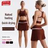 Nude Feeling Brushed Women's Colorblock Yoga Set: Sports Bra & Quick-Dry Slimming Skirt