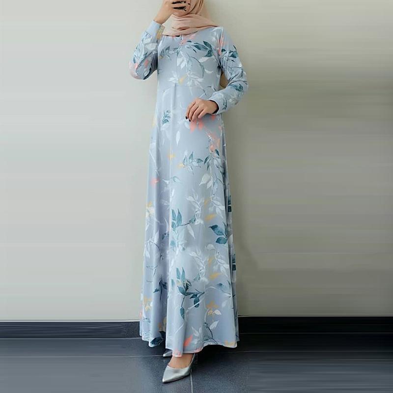 Womens Muslim Dress Islamic Clothing Long Sleeve Round Collar Print Dress Dress Maxi Dresses Plus Size S-5XL